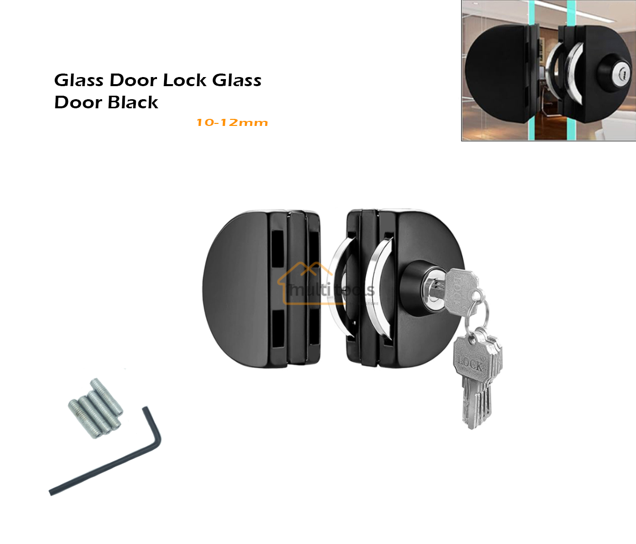 Glass Door Lock  10 Mm -12 Mm Glass Door Black
